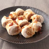 レンジで簡単 もやしのささみ巻き 梅ソースがけ