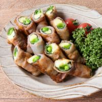 スナップえんどうの豚バラ海苔チーズ巻き
